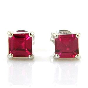 COPY - Ruby red topaz square earring stud cz diam…